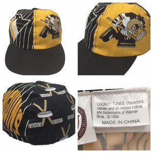 Vtg 90s Pittsburgh Penguins Looney Toons Hat Youth Stretch Fit Hard To Find Rare
